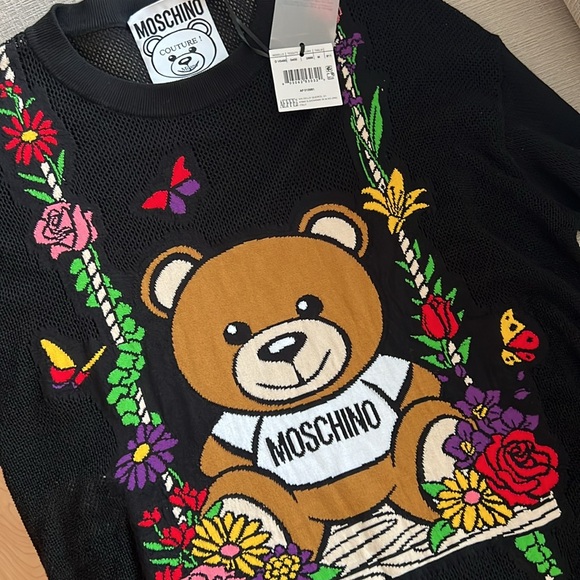 MOSCHINO COUTURE Black Teddy Bear Cotton Stretch Sweater Size M - Picture 4 of 5